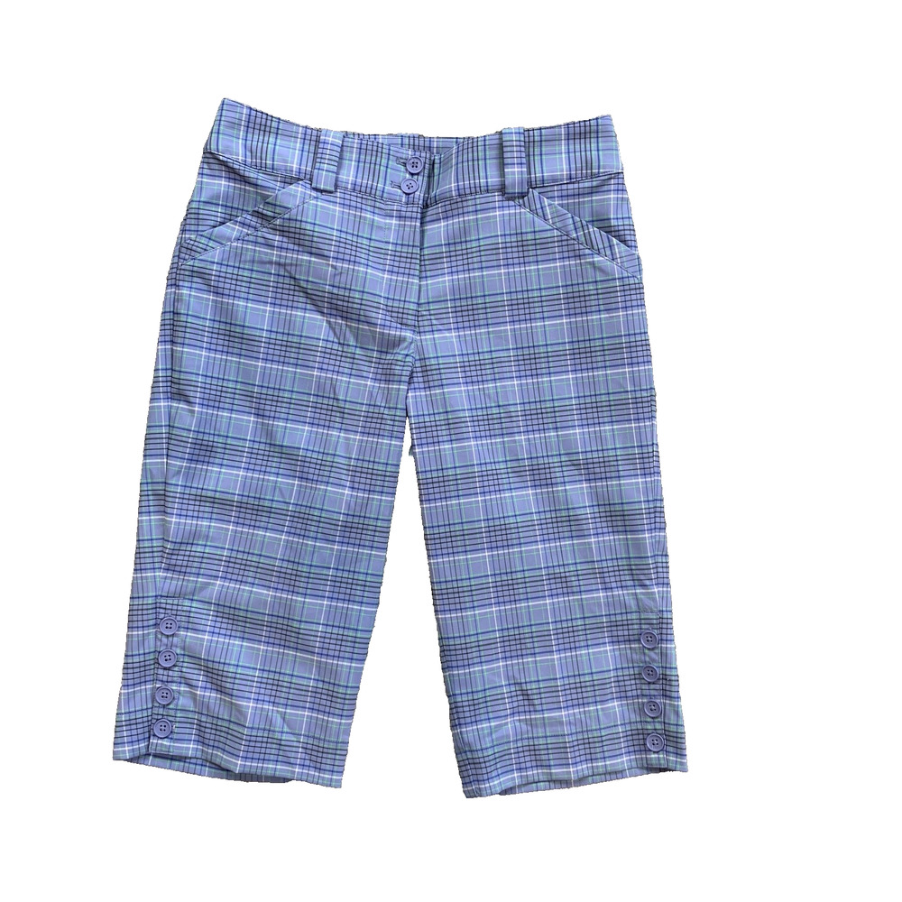 Nike Golf Shorts Womens 2 Plaid Fit Dry Flat Front Performance Pedal Pushers